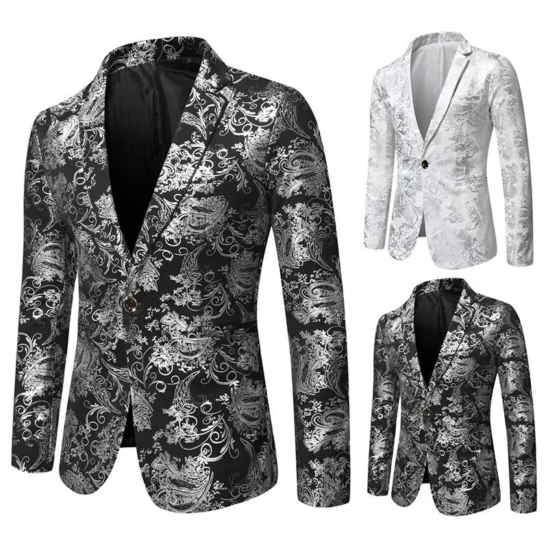 Shiny Blazer 2023 Autumn New Bronzing Men Fashion Slim Fit Suit Jacket Wedding Nightclub Stage Party Dress Male Clothing