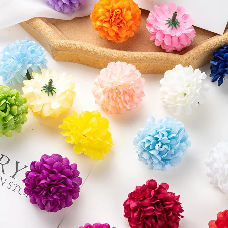 5CM 10pcs Multi-Layer Silk Chrysanthemum Heads Artificial Flowers Cheap for Home Wedding Decoration Diy Wreath Bride Bouquet