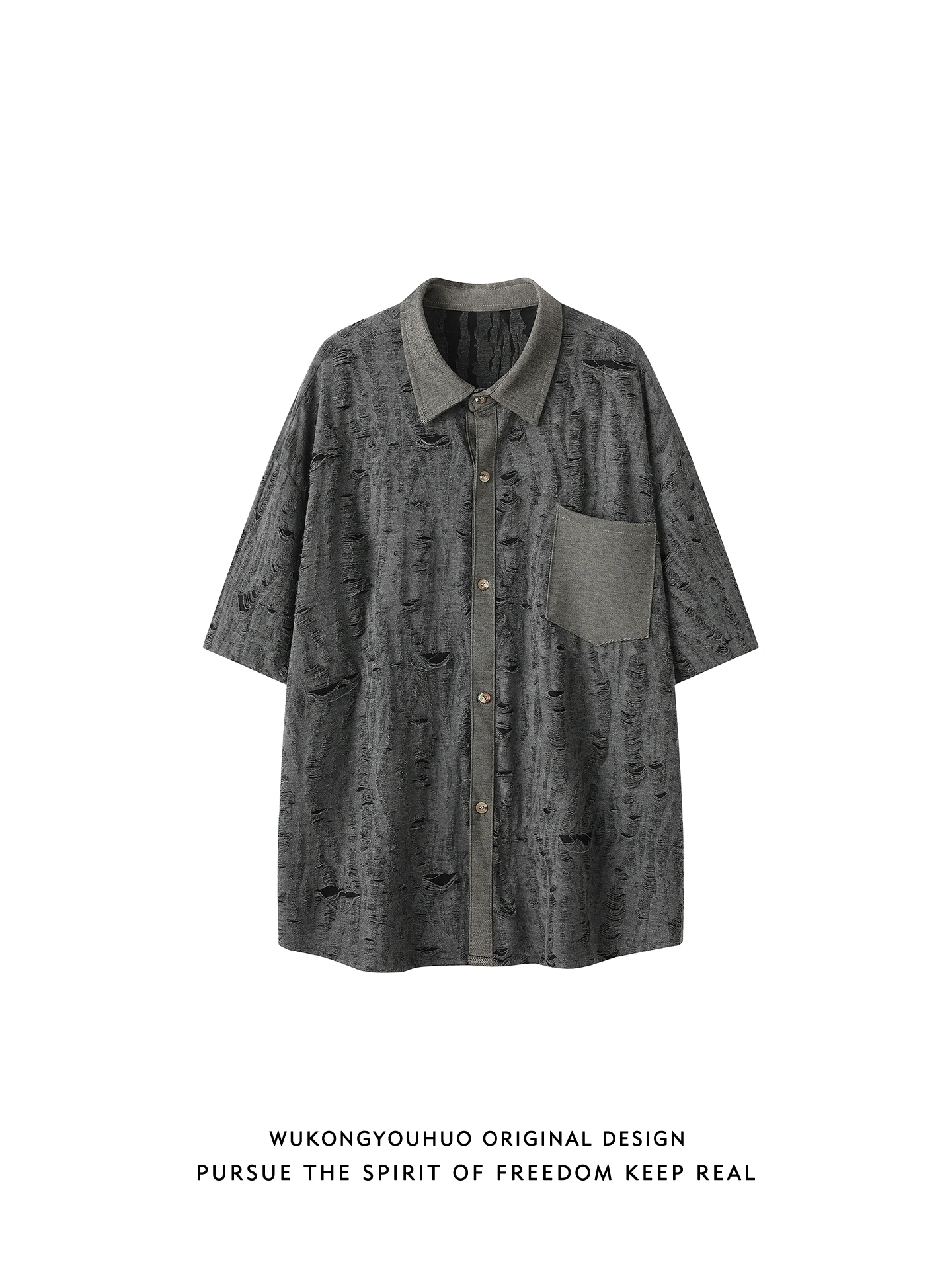 

Summer Casual Loose Fit ort Sve irt Men Women Vintage Brand Wear Resistant Pattern Splicing Hole Design Youth ular