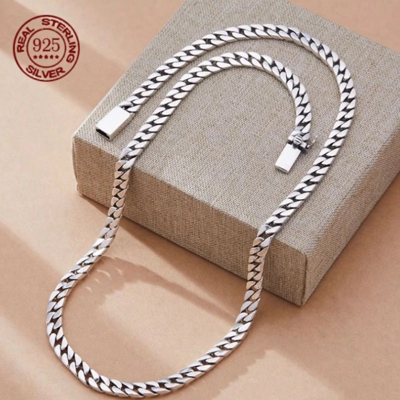 S925 Sterling Silver Curb Chain Necklace, Classic Cuban Link Necklace Smooth Polished Daily Wear Fashion Jewelry for Men Women