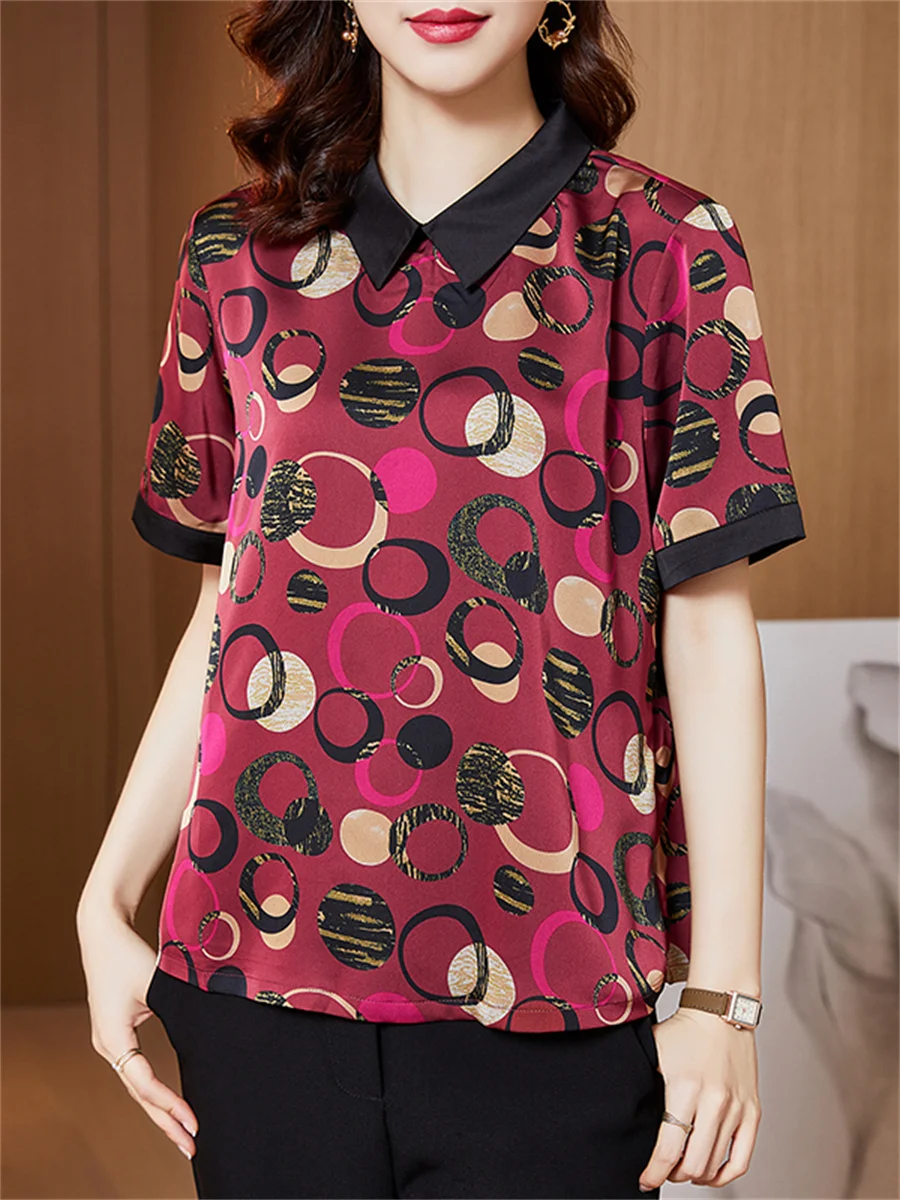 

4XL Loose Women Spring Summer Shirts Lady Fashion Casual Short Sleeve Turn-down Collar Printing Retro Blusas Tops CT0626