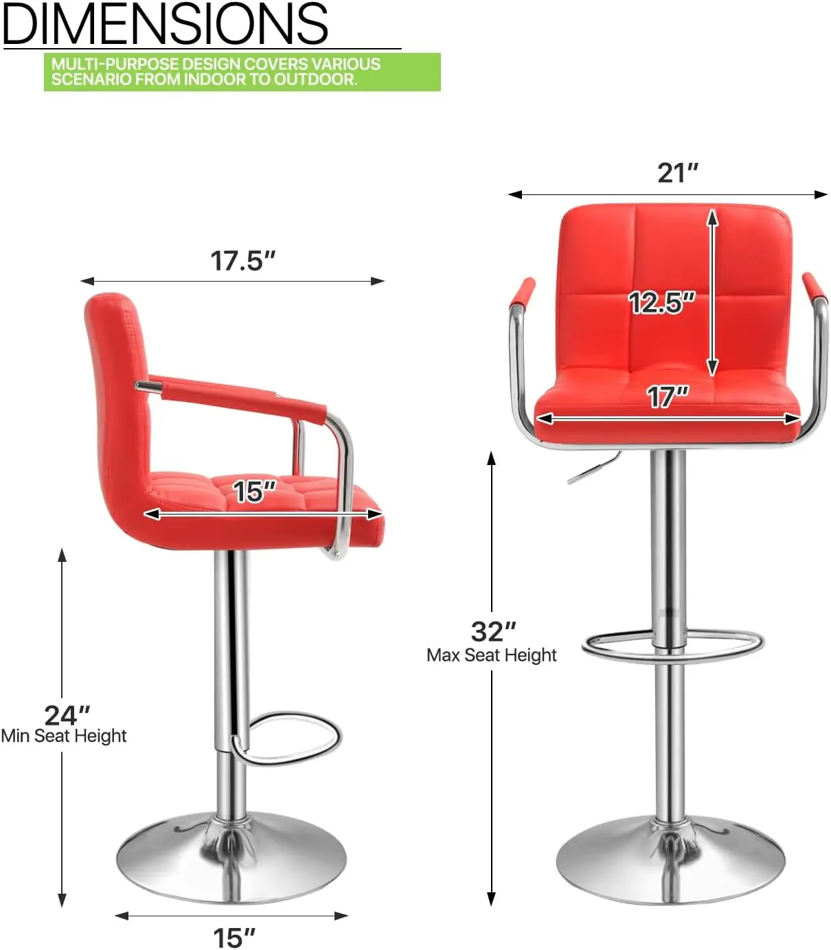 Modern Bar Stools Set Of 2, Height Adjustable Swivel Barstools With Armrest And Footrest, Bar Chairs For Kitchen Island