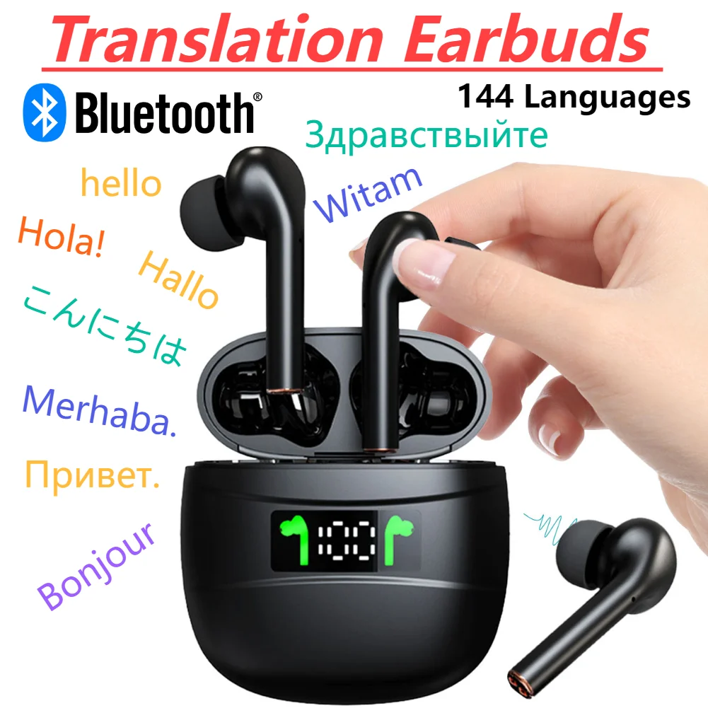 144 Languages AI Translating Earbuds Wireless Bluetooth Real Time Translation Earbuds ENC Noise Reduction Translator Headphones