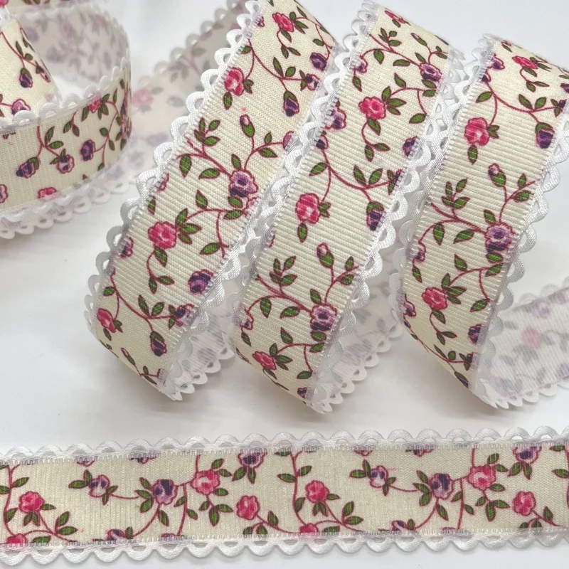 Flowers Printed DIY Craft Ribbon 2.5cm 5Y For Spring Handmade Scrapbook Easter Wedding Christmas Party Deco Gift Floral Packing