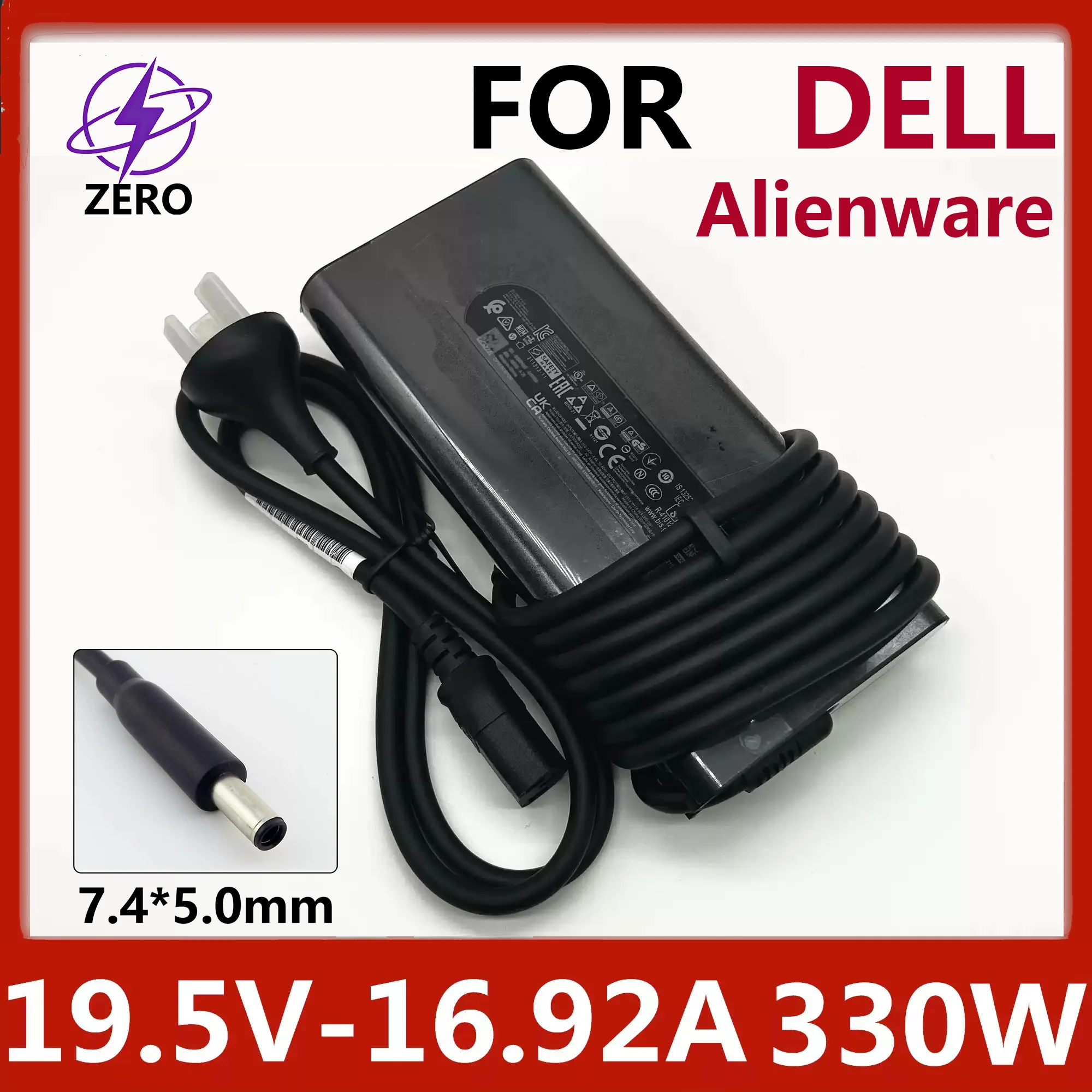 Original 330W 19.5V 16.92A 7.4*5.0mm Gan Laptop Power Adapter for Dell Alienware M18 La330Pm210
