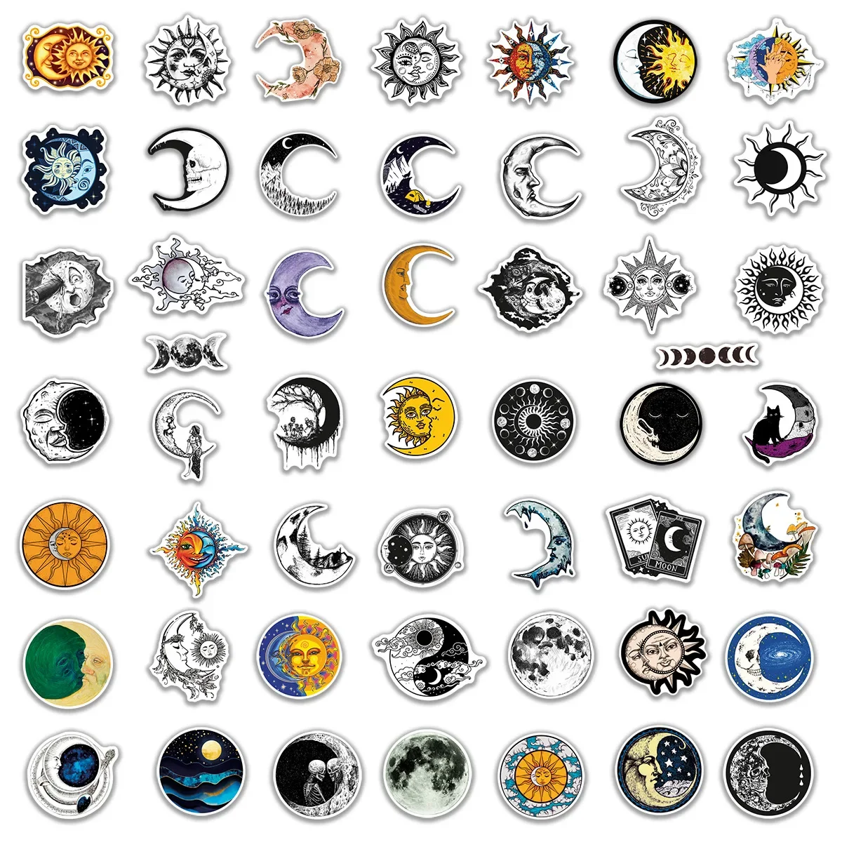 10/50pcs Cool Gothic Moon Sun Art Stickers Aesthetic Graffiti Decals DIY Scrapbooking Luggage Guitar Car Decoration Sticker Toy