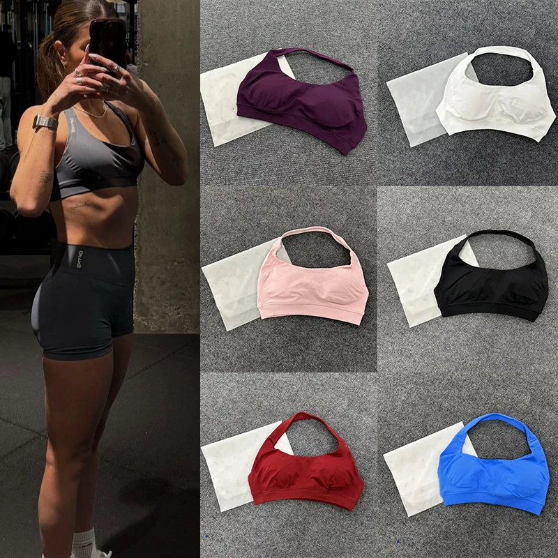 

Impact Sport Yoga Bra With Logo Women Seamless Halter Underwear Open Back Gym Tank Top Fitness Workout Sportwear Brassiere