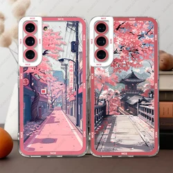 Phone Case For Samsung Galaxy A13 A14 A22 A24 A32 A33 A34 A51 A52 A53 A54 A72 A73 Soft Cover Japanese Landscape Cherry Blossoms