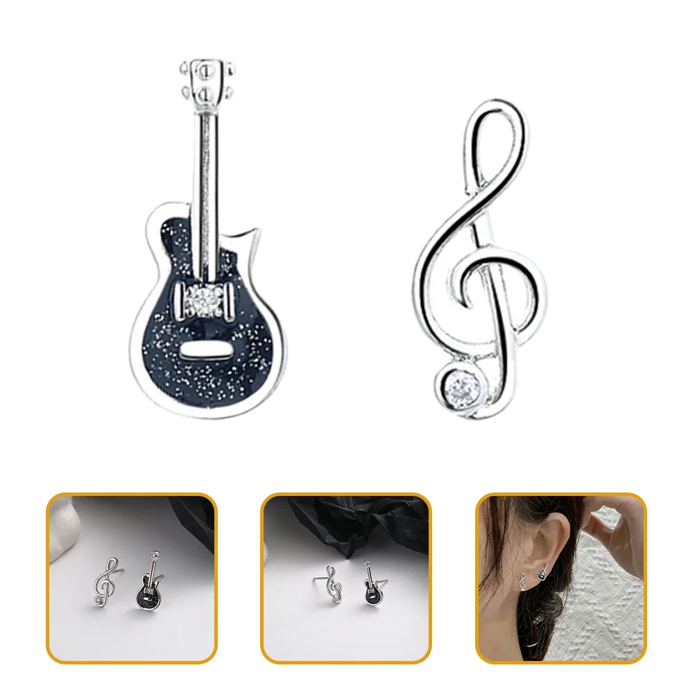 

Musical Note Earrings Accessory Stud Black Asymmetrical Women Copper Jewelry for Miss