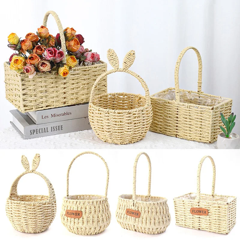 Imitation Rattan Weaving Hand-held Flower Basket Flower Shop Bouquet Packaging Basket Flower Arrangement Plant Basket Gifts