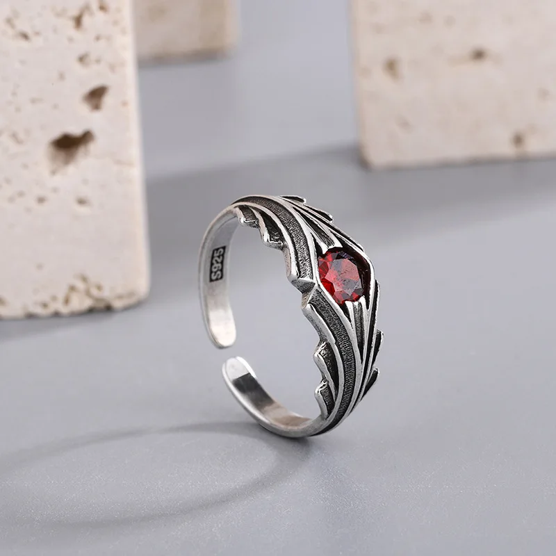 Anillo tailandés de Plata de Ley 925 con circonita roja para mujer, joyería fina de lujo para boda, accesorios al por mayor, joyería