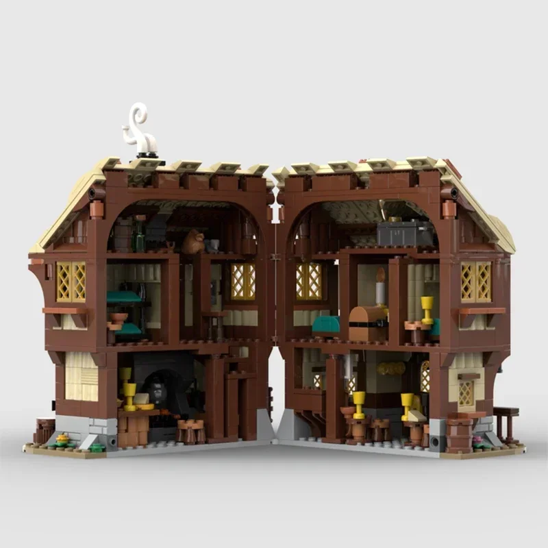 Medieval vista de rua modelo moc tijolos de construção aldeia taverna tecnologia blocos modulares presentes brinquedos natal diy conjuntos montagem