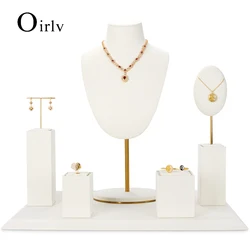 Oirlv Beige Microfiber Jewelry Display Set with Metal Jewelry Exhibit Shop Cabinet for Necklace Display Bust Earrings Bangle