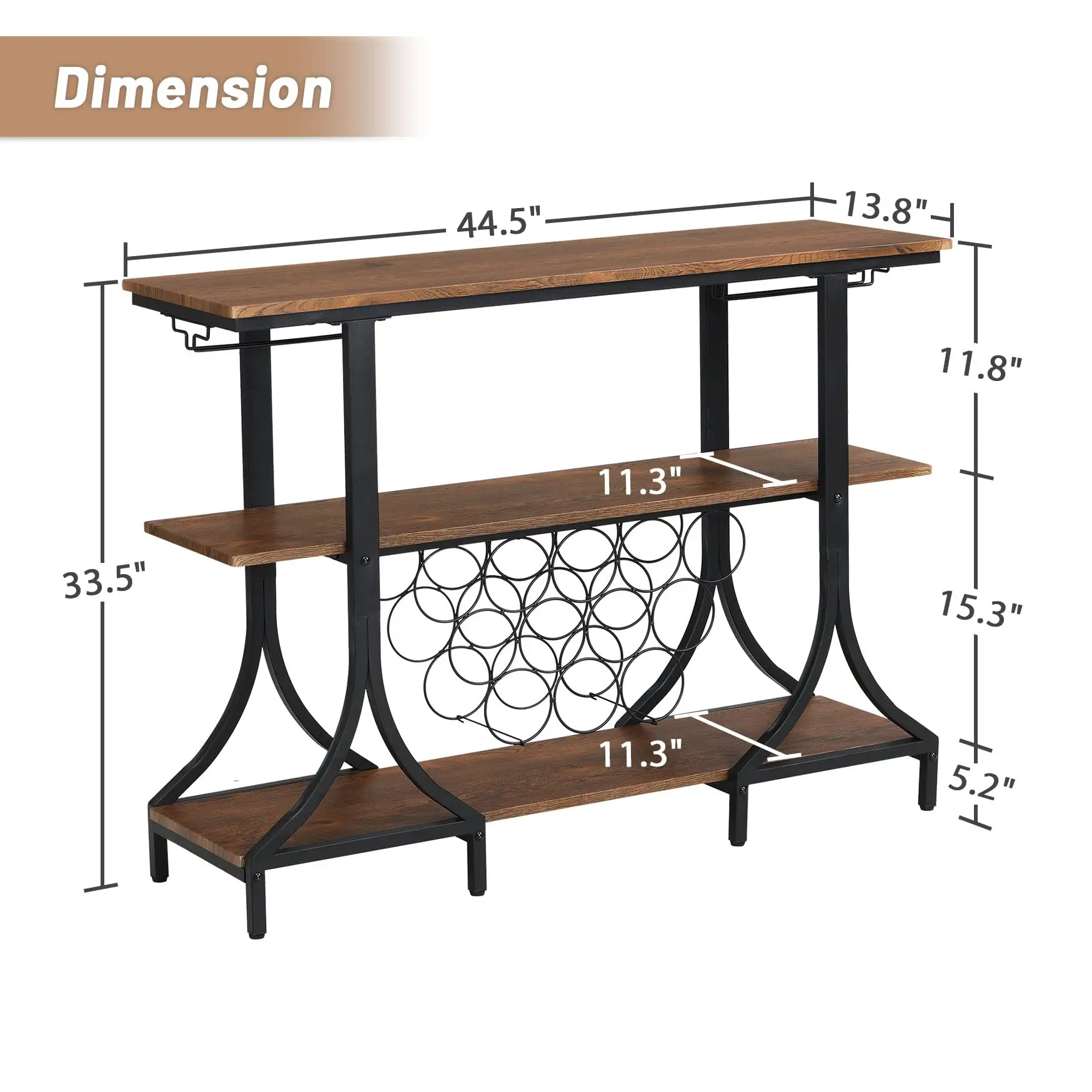 Industrial Bar Trolley, Small Farmhouse Mobile Metal Wooden Domestic Small Bar Trolley With Wine Rack And 3 Storage Shelves