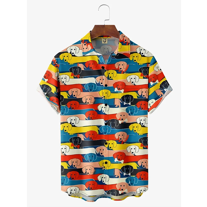 

Mens Designer Clothes 3D Print Shirt Oversized Summer 2024 Travel Hawaii Beach Hawaiian Harajuku Dog Pattern Camisa Masculino