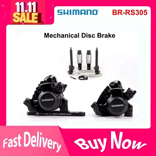 Imagen 1 del producto Shimano RS305 pinza de freno de disco mecánico BR-RS305 pinza de montaje plano bicicleta de carretera L05A pastilla de freno de resina con aleta de radiador