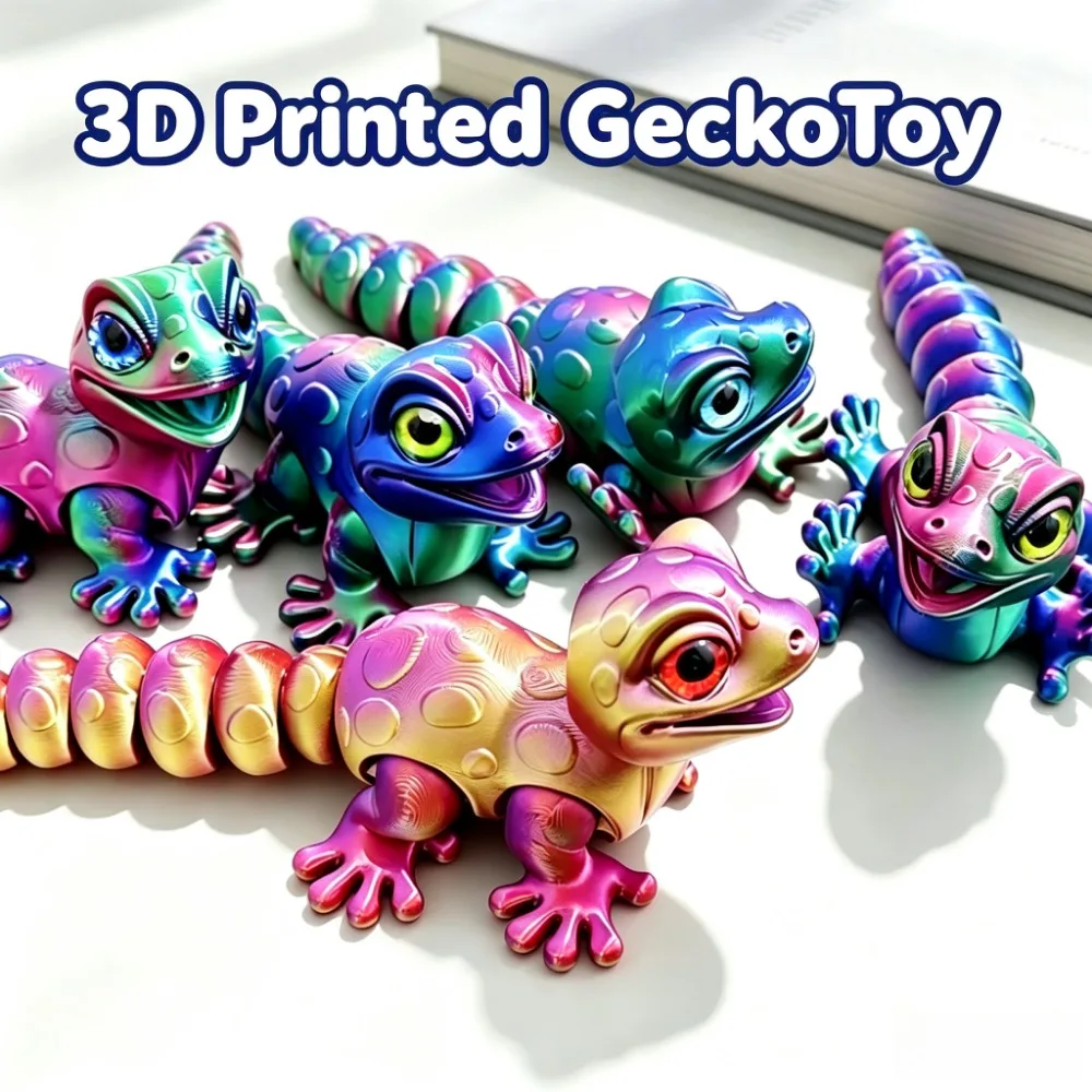 3D Printed Cute Realistic Gecko Toy Fully Movable Joints Office Desktop Decoration Gift Model Figurine