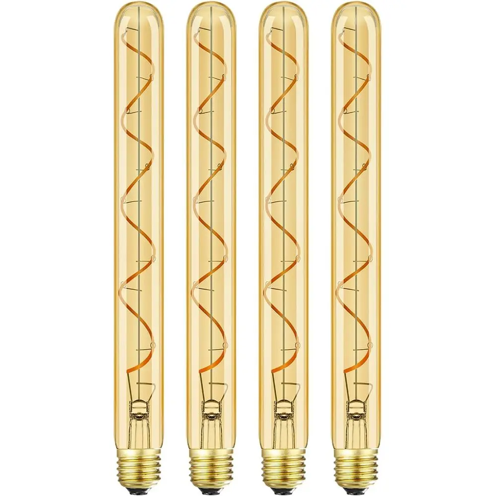 

Vintage LED Spiral ilament Bulb T10,11.8inch Long Tubular Dimmable Edison Light Bulbs,E26 Medium Base,Amber Glass,Warm White,220