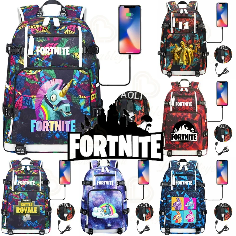 Lässiger Alltagsrucksack für Teenager, Fortnite Recon Expert bedruckte, verschleißfeste Canvas-Rucksäcke mit USB-Ladefunktion