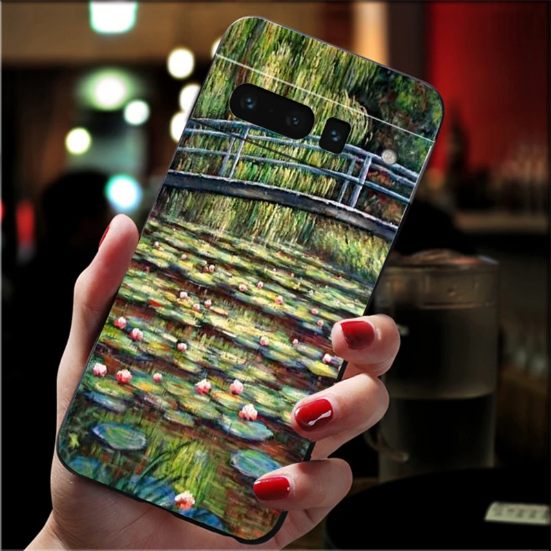 حافظة لهاتف جوجل بيكسل 10 9 برو XL 9A 8 7 6 برو بيكسل 8A 7A 6A بكسل 8 7 6 5 كلود مونيه جاردن لوتس بريدج