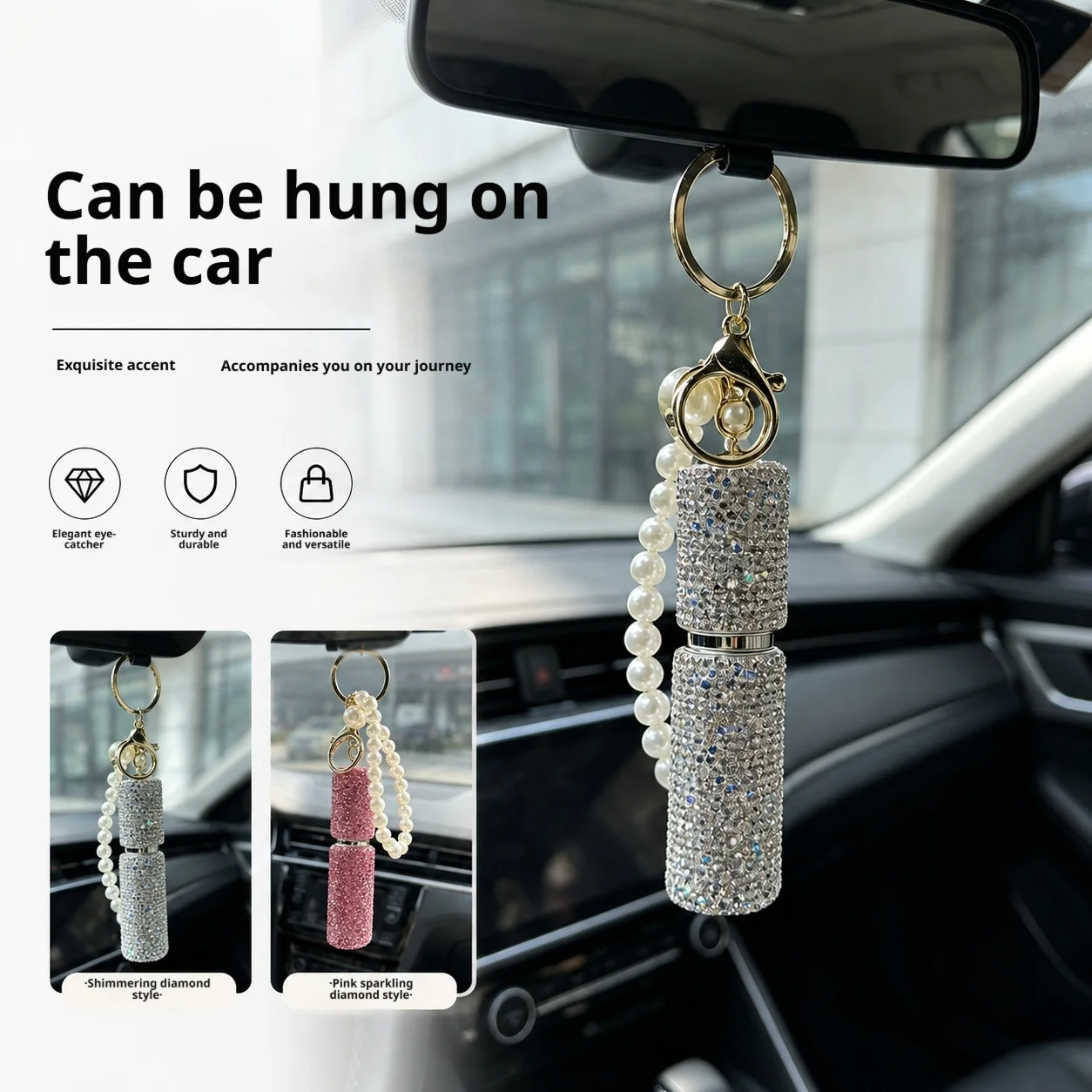 Bling Rhinestone Portable Perfume Bottle Keychain Mini Refillable Fragrance Atomizer Car Hanging Ornament Women Bag Pendant Deco