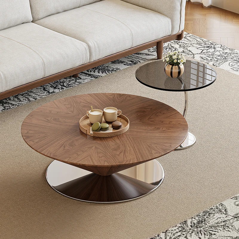Modern simple suspended flying saucer solid wood coffee table living room marble edge table combination