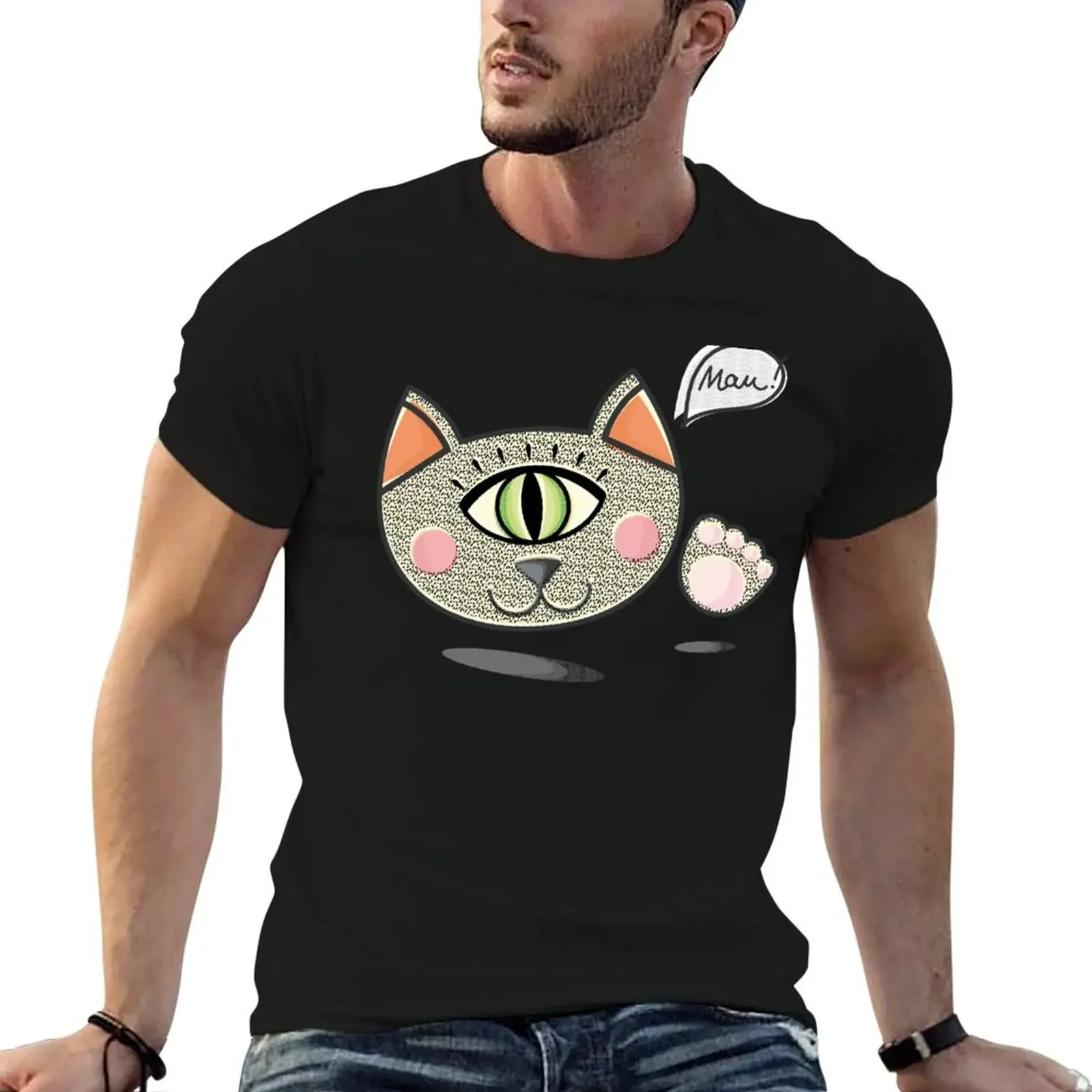 Cyclops cat T-Shirt street wear blue archive t shirts for men pack