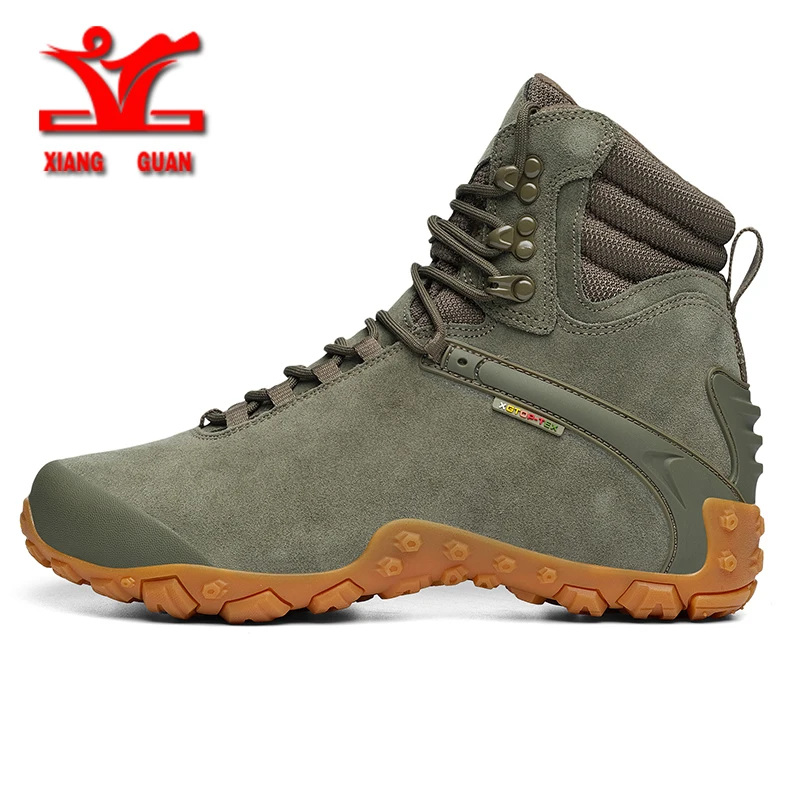 XIANGGUAN Men\'s Sports Tactical Boots Outdoor High Top Hiking Shoes Wear-Resistant Camping Sneakers Waterproof Women Footwear