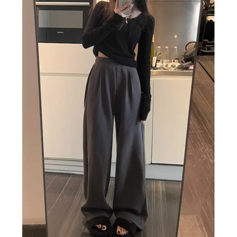 Korean Harajuku Fleece Warm Sweatpants For Women Winter Baggy Sport Jogger Pants Vintage Hippie Brushed Trousers Y2k Clothes