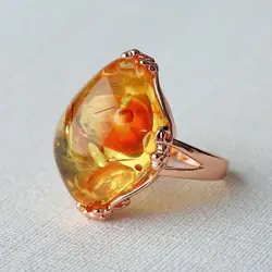 Natural Amber Flower Ring Women Healing Gemstone Fine Jewelry 100% Genuine Baltic Floral Amber Rings For Girlfriend Mom Gifts