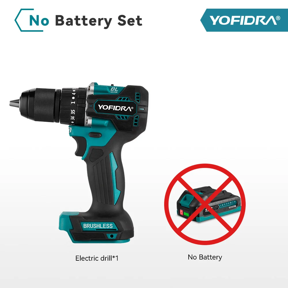 YOFIDRA 13MM 35+3 Drehmoment Bürstenloser Elektro-Schlagbohrschrauber Akku-Elektroschrauber Elektrowerkzeug für Makita 18-21V Akku