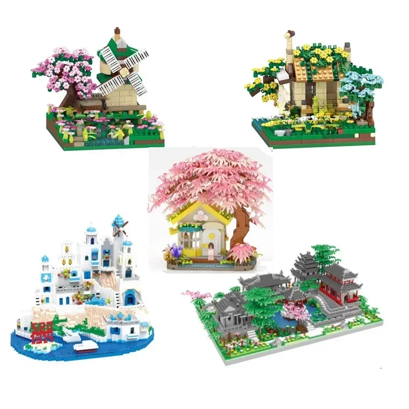 Mini Blocks Beautiful Flower House Sakura Cabin Building Bricks Architecture DIY Toy Adults Gift Birthday Girl Valentine Present