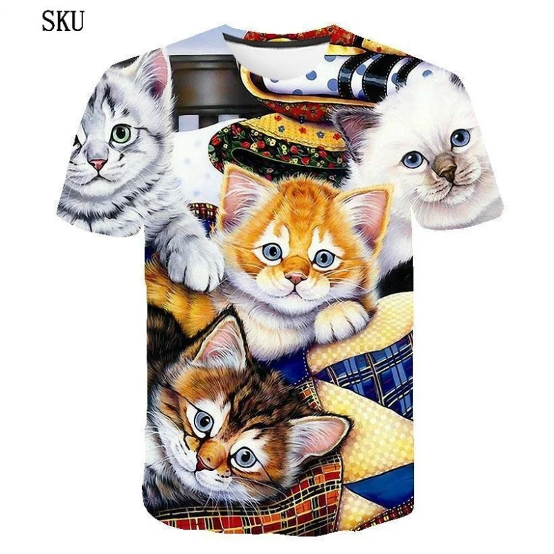3D Printed Cute Cool Cat T Shirt For Men Funny Animal Pattern Short-Sleeved Tees Harajuku Streetwear Tops O-Neck T-Shirt Clothes