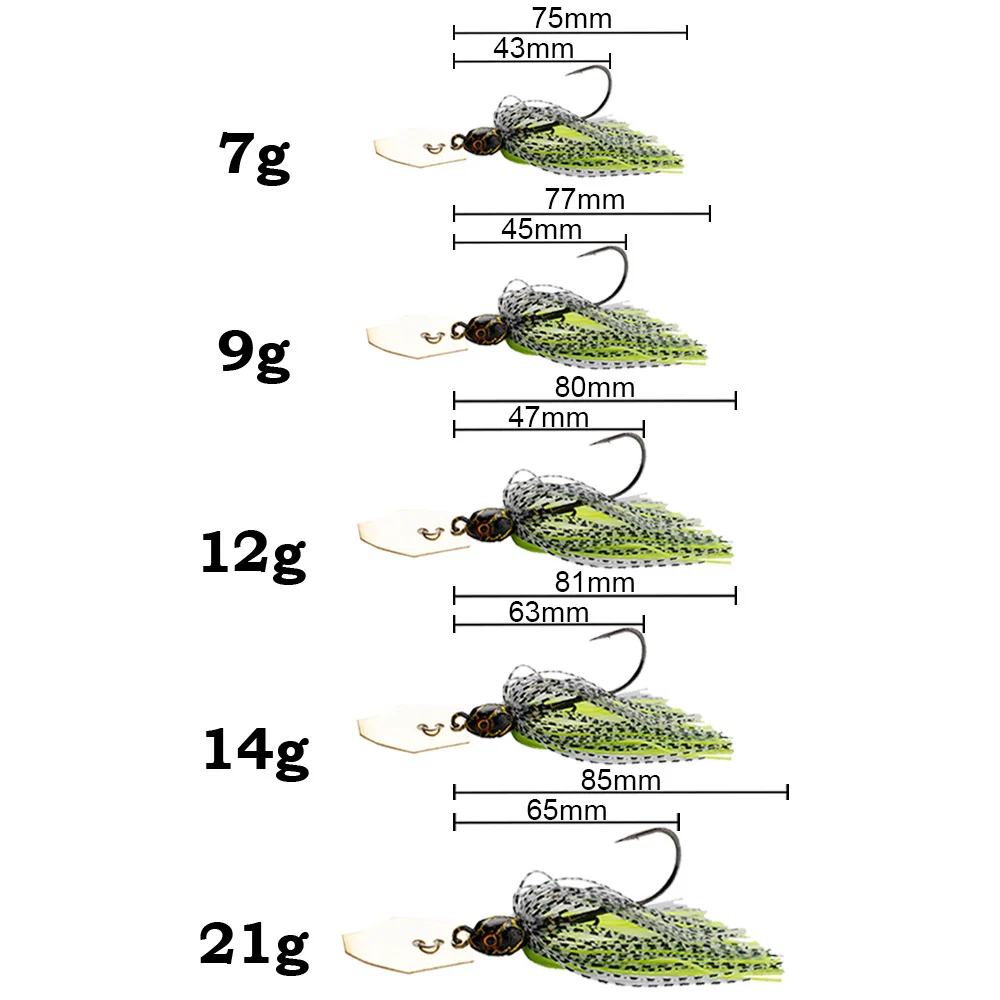 Metal Blade Rubber Jig Head Hook Spinner Bait 7g/9g/12g/14g/21g Fishing Lure Fishhook Pesca Chatter Weedless Wire Spinnerbait