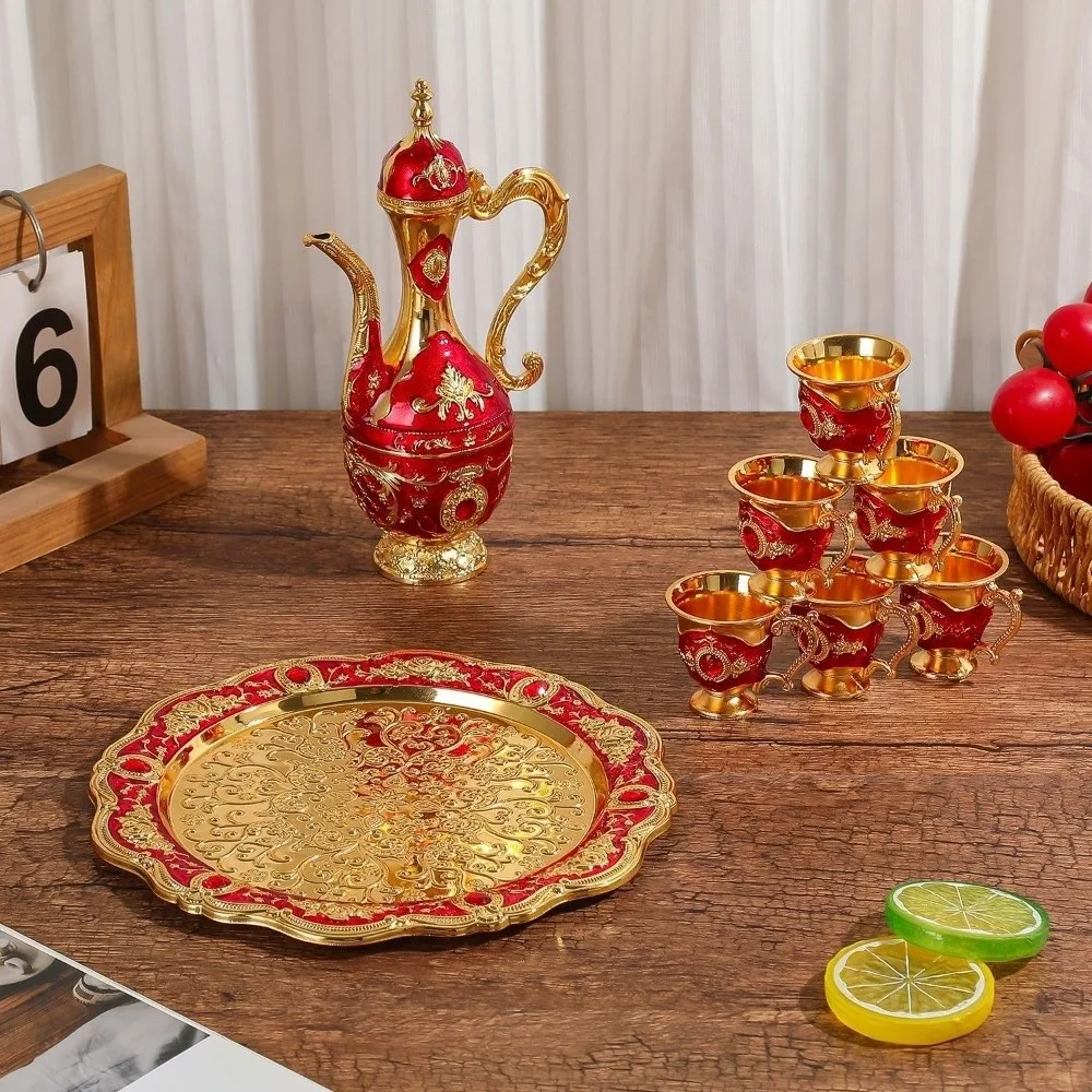 Home Decoration Luxury Turkish Tea Set Metal Multifunctional Vintage Wine Set European Style Decorative Teapot Kit Living Room