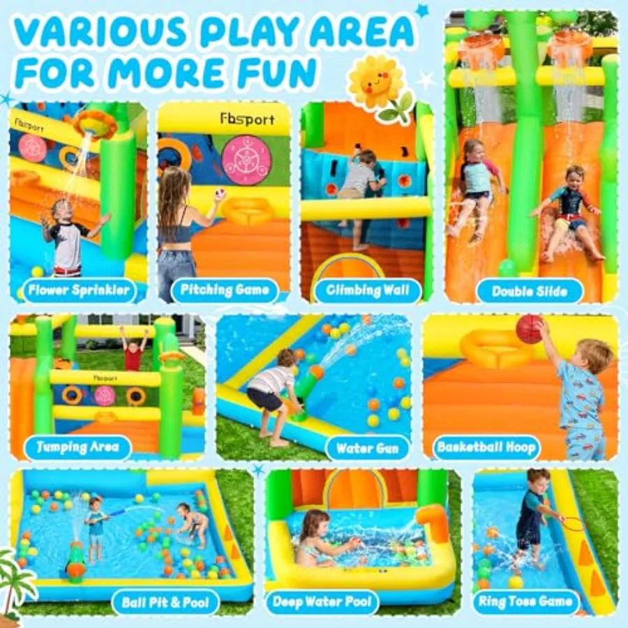 Inflatable Bounce House Double Water Slide, Water Bounce House for Big with Splash Pool, Jumping, Climbing Wall, Bouncy Castle