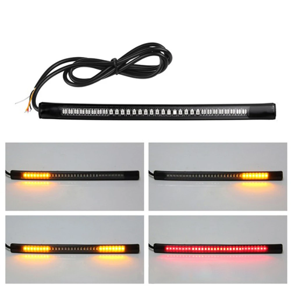 Flexible 48 LED Motorcycle Brake Light Strip Moto Turn Signal Rear Stop Lamp Dual Color 2835 3014 SMD MotoBike Tail Light Bar