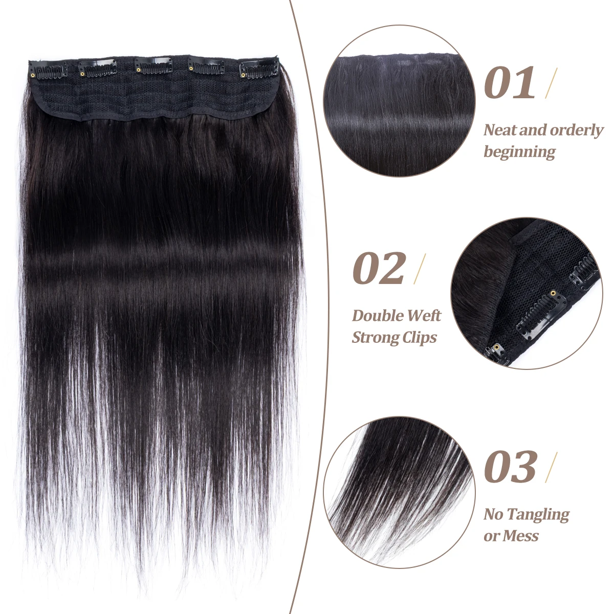 5 Clips In Hair Extensions Real Human Hair Long Straight Hairpiece for Women Invisible Clips In Hair Enhancement Easy To Wear