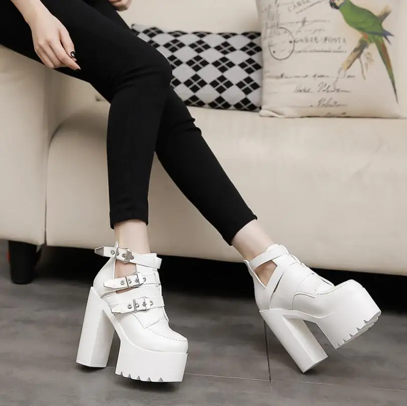 STAN SHARK Women Boots thick-bottomed Short Boots White Super High With Punk Performance high-heeled Short Shoes black 14CM