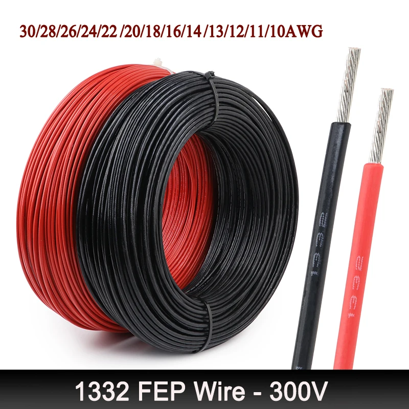 1~100M UL1332 PTFE Wire 30AWG - 10AWG Black Red High Temperature FEP Insulated Tinned Copper Cable 3D Printer Power Cord