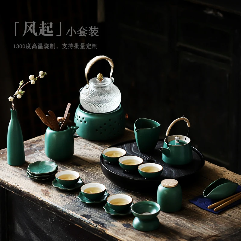 

Household Kung Fu Tea Set Set Ceramic Tea Tray Teapot Tea Cup Kettle Set Living Room Tea Making Device Japanese Style