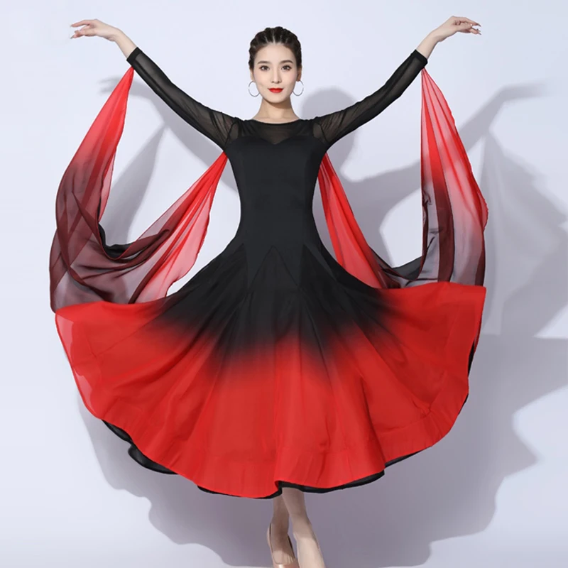 

Ballroom Dance Dress Women Red And Black Ball Gown Standard Dress Waltz Tango Competition Clothes Modern Dance Wear Autumn 2199