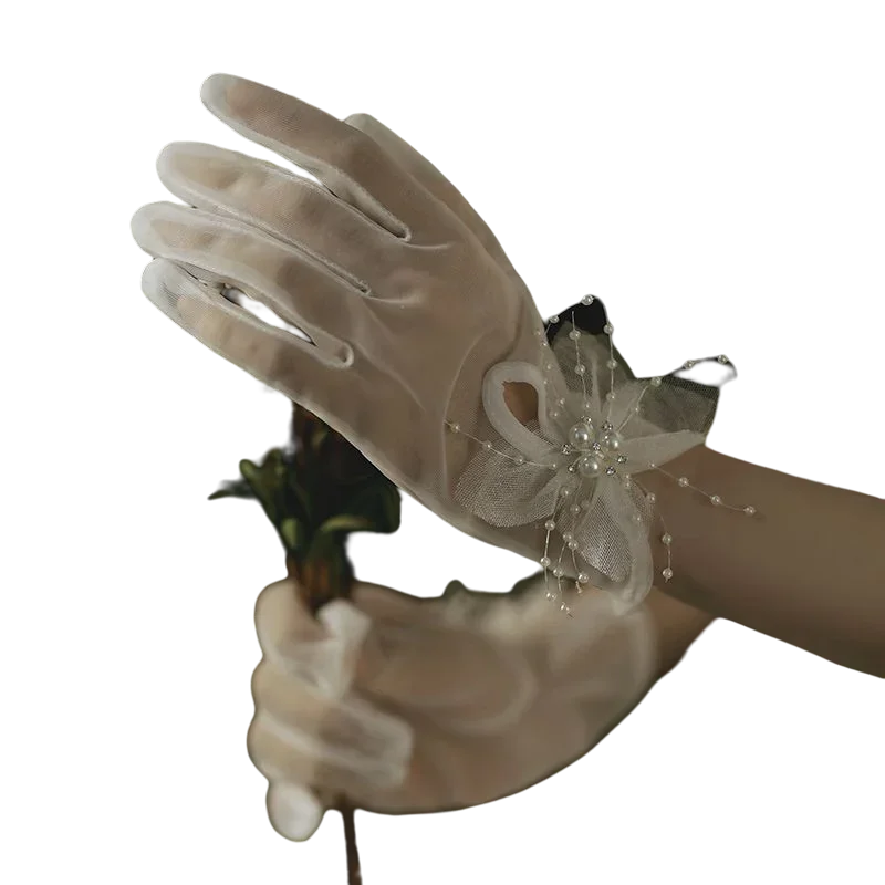 

Wedding Bridal Gloves with Pearls Thin Summer Full Finger Women Driving Gloves