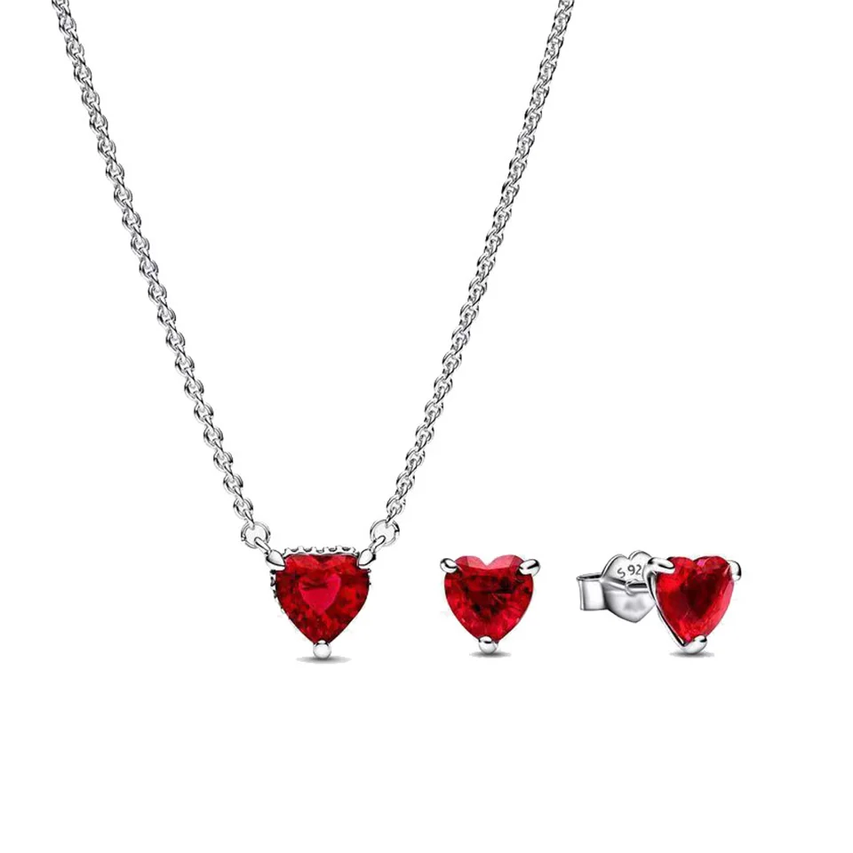 

Jewelry Set for Woman Valentine's Day Gift Red Heart Earrings & Necklace Jewelry Luxury