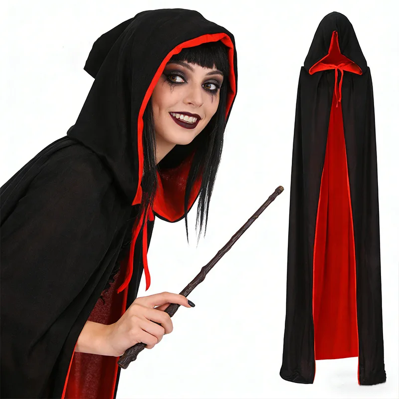 Double Sided Halloween Cloak, Vampire Cosplay Cloak, Wizard Devil Hood Robe, Fancy Dress Costume for Carnival Theme Party