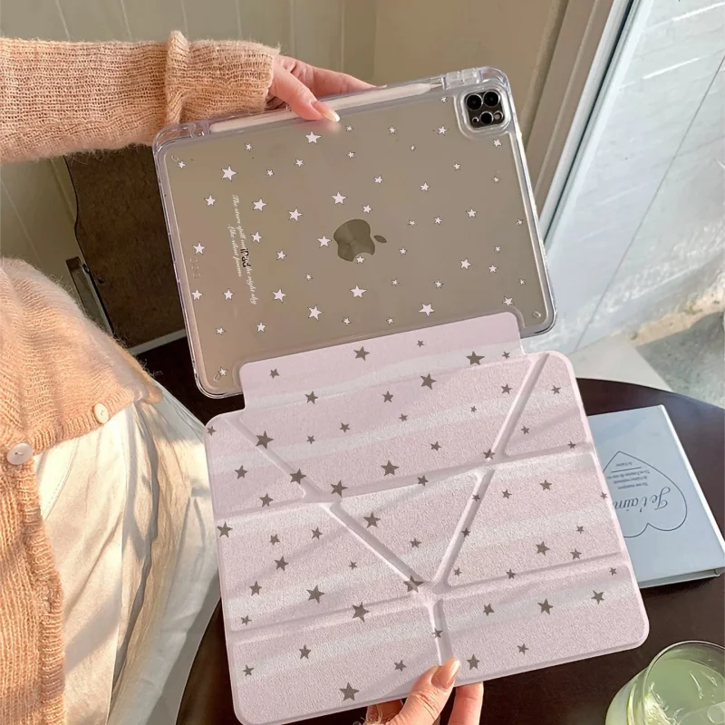 

Korean Ins Pink Stars New Tablet Case For iPad Pro 11 12.9in 13 M4 9.7 10.2 5/6th 7/8/9 10th 11th MINI Air 4 5 6 7 Trifold Case