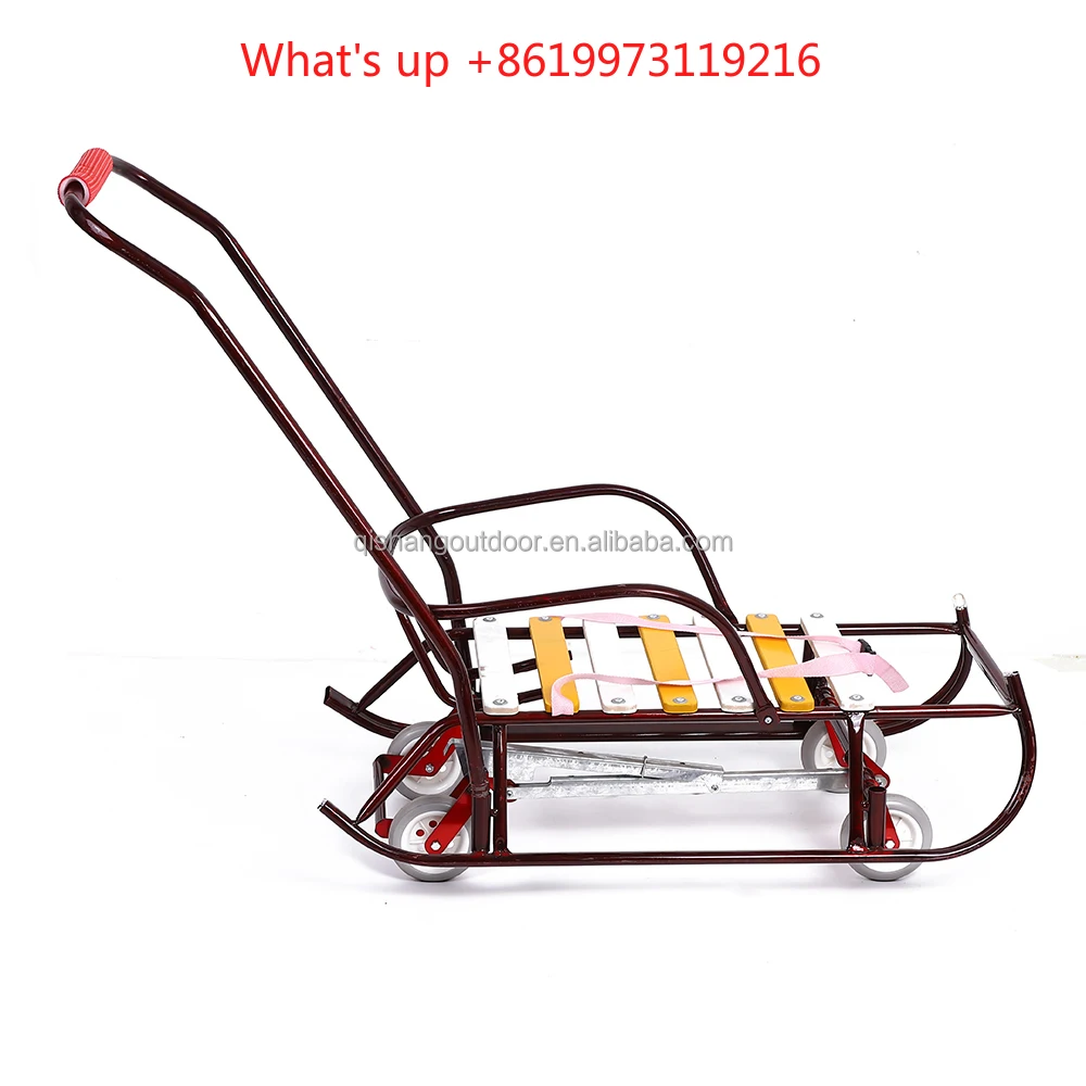 2026 Winter Outdoor Metal and Wooden Baby Snow Stroller Sled for Winter Activities