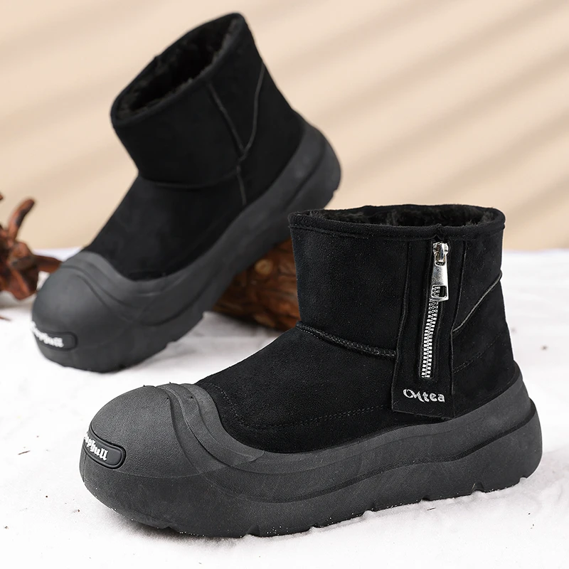 Men's Winter Snow Boots Fluffy Lining Warm Inner Anti-Skid PU Leather Ankle Boots Outdoor Non-Slip Comfortable Classic Shoes Ant