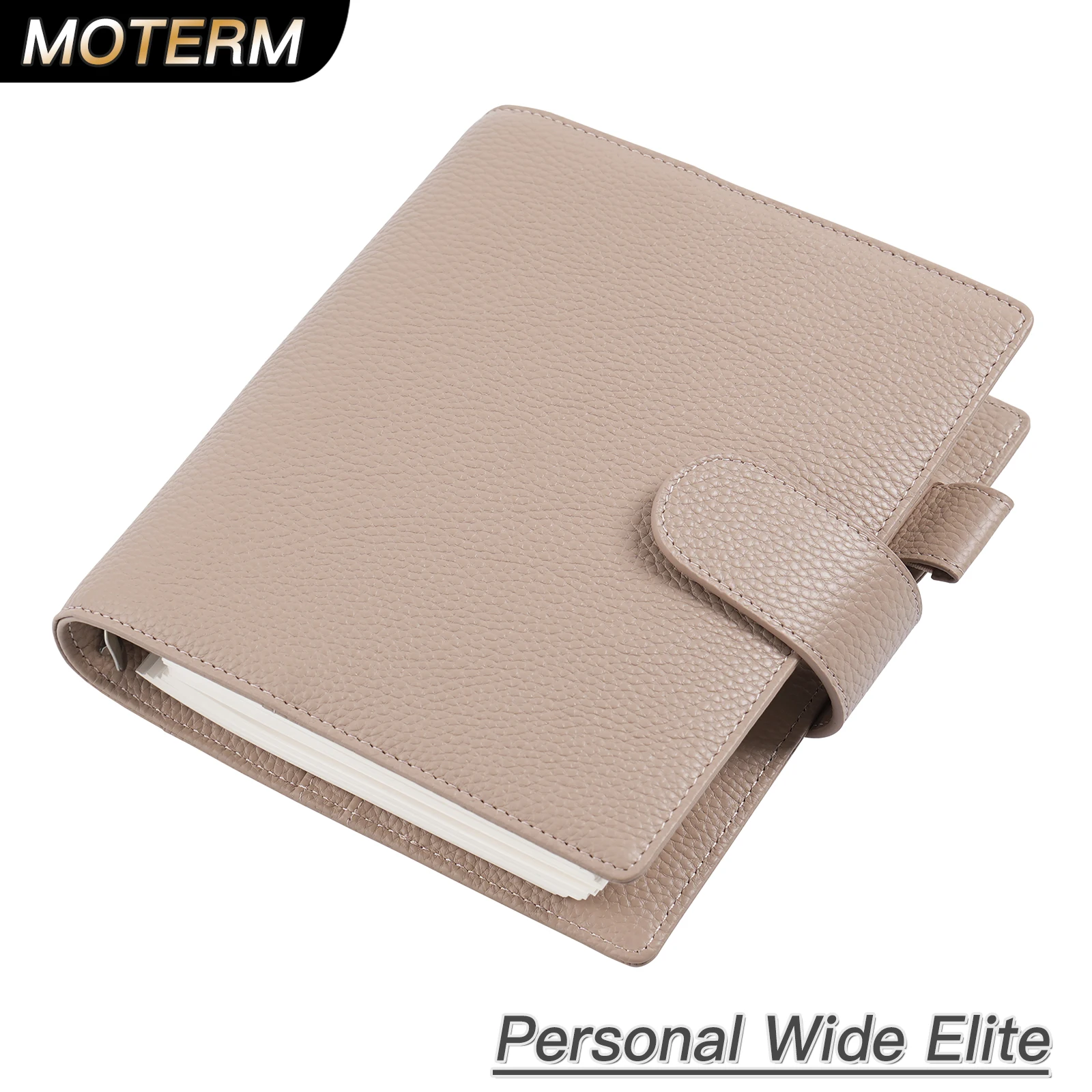 Moterm Elite Rings Planner Personal Wide Size without Big Back Pocket Pebbled Leather Notebook with 25mm Rings Organizer Diary