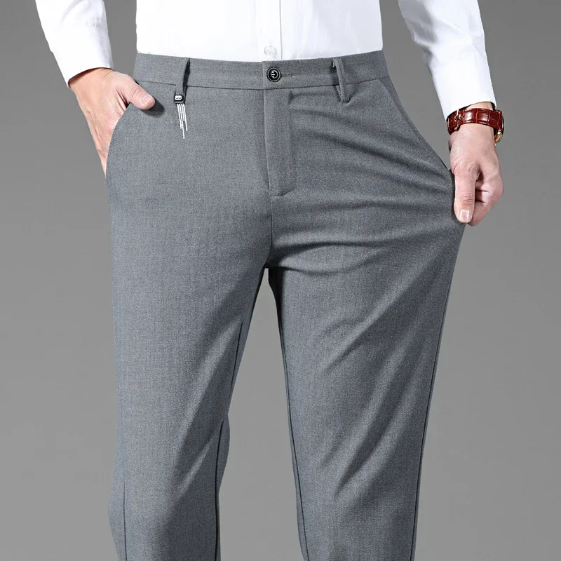 

Новые мужские повседневные деловые брюки, весенне-осенние эластичные прямые повседневные мягкие уютные брюки, модные классические мужские костюмные брюки